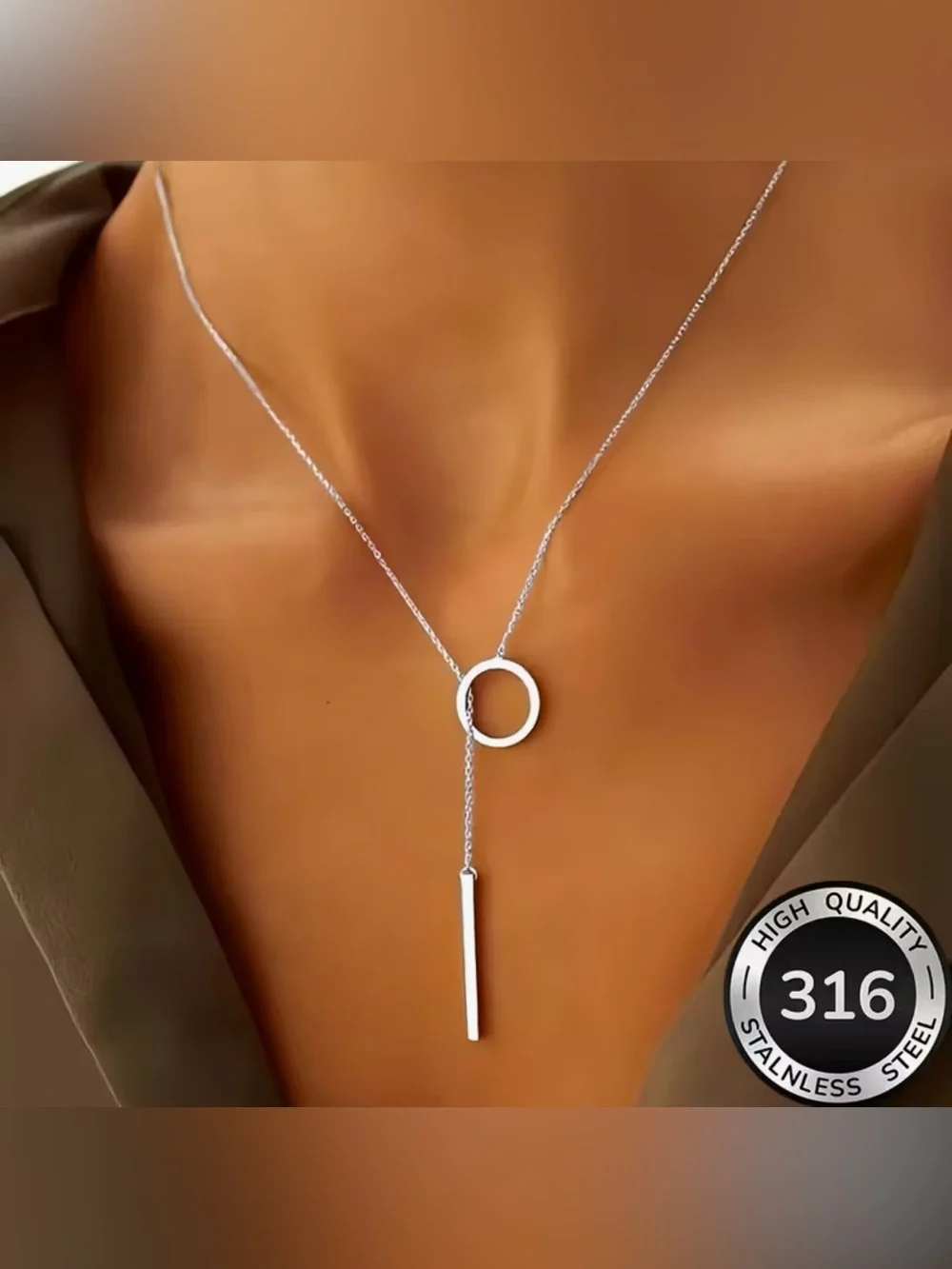 BNIB - Silver Circle Drop Lariat Y Design Necklace